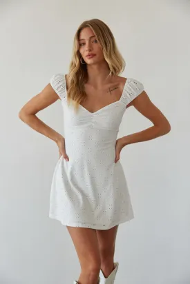 Aspen Puff Sleeve Eyelet Lace Mini Dress