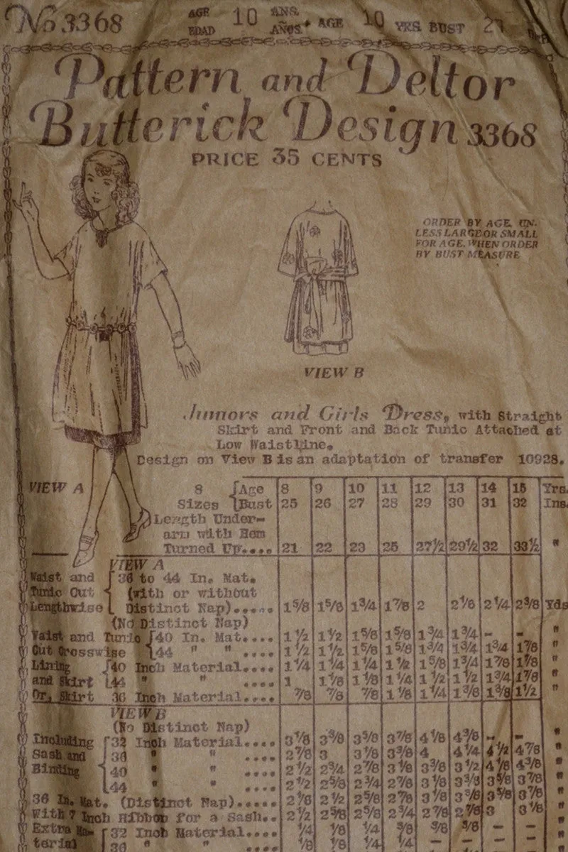 1920's RARE Girl's Vintage Dress Pattern Butterick 3368