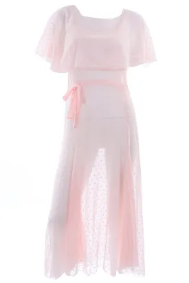 1930s Sheer Pink White Polka Dot Dress With Butterfly Capelet