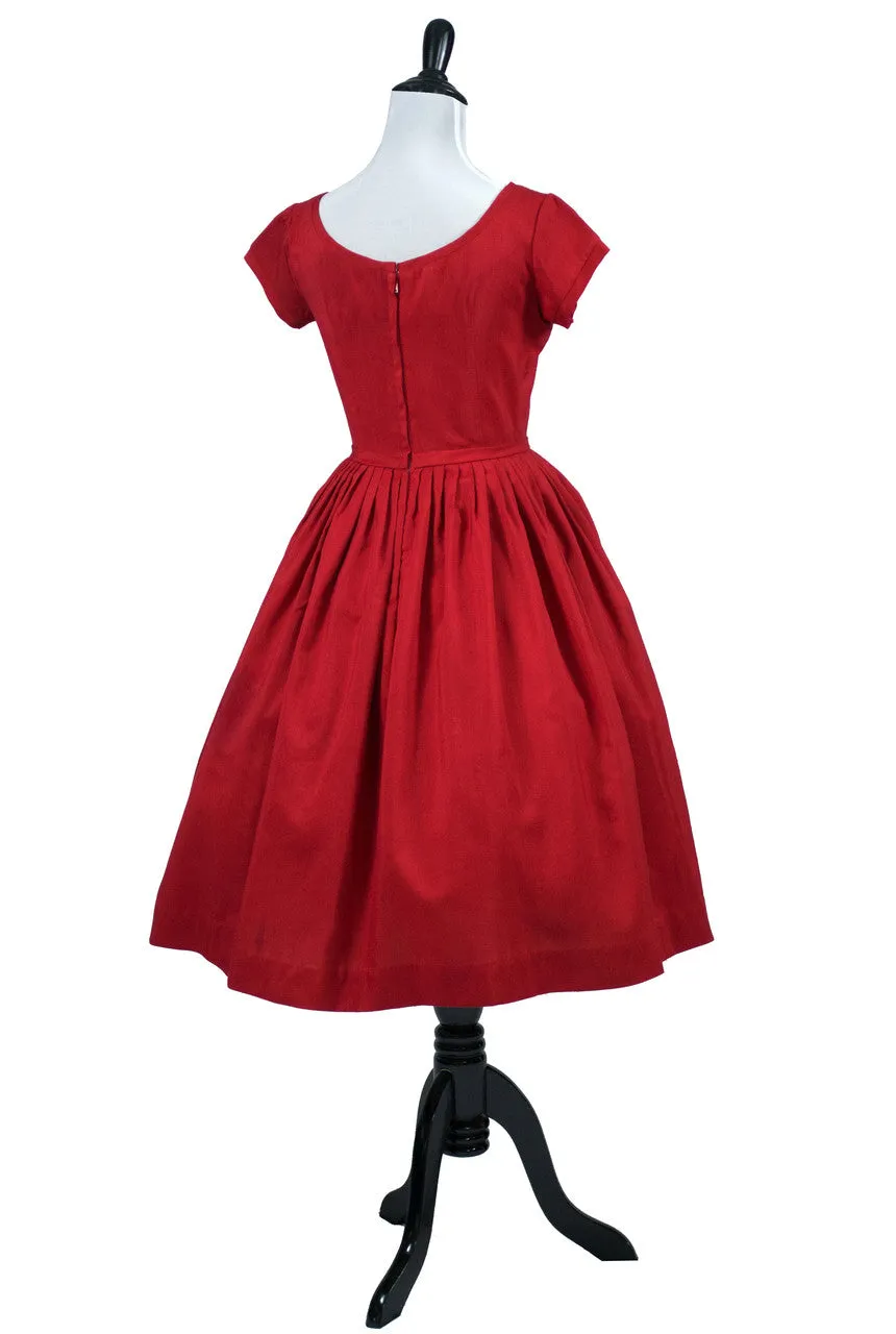 1950s I Magnin Vintage Girl's Red Party Dress