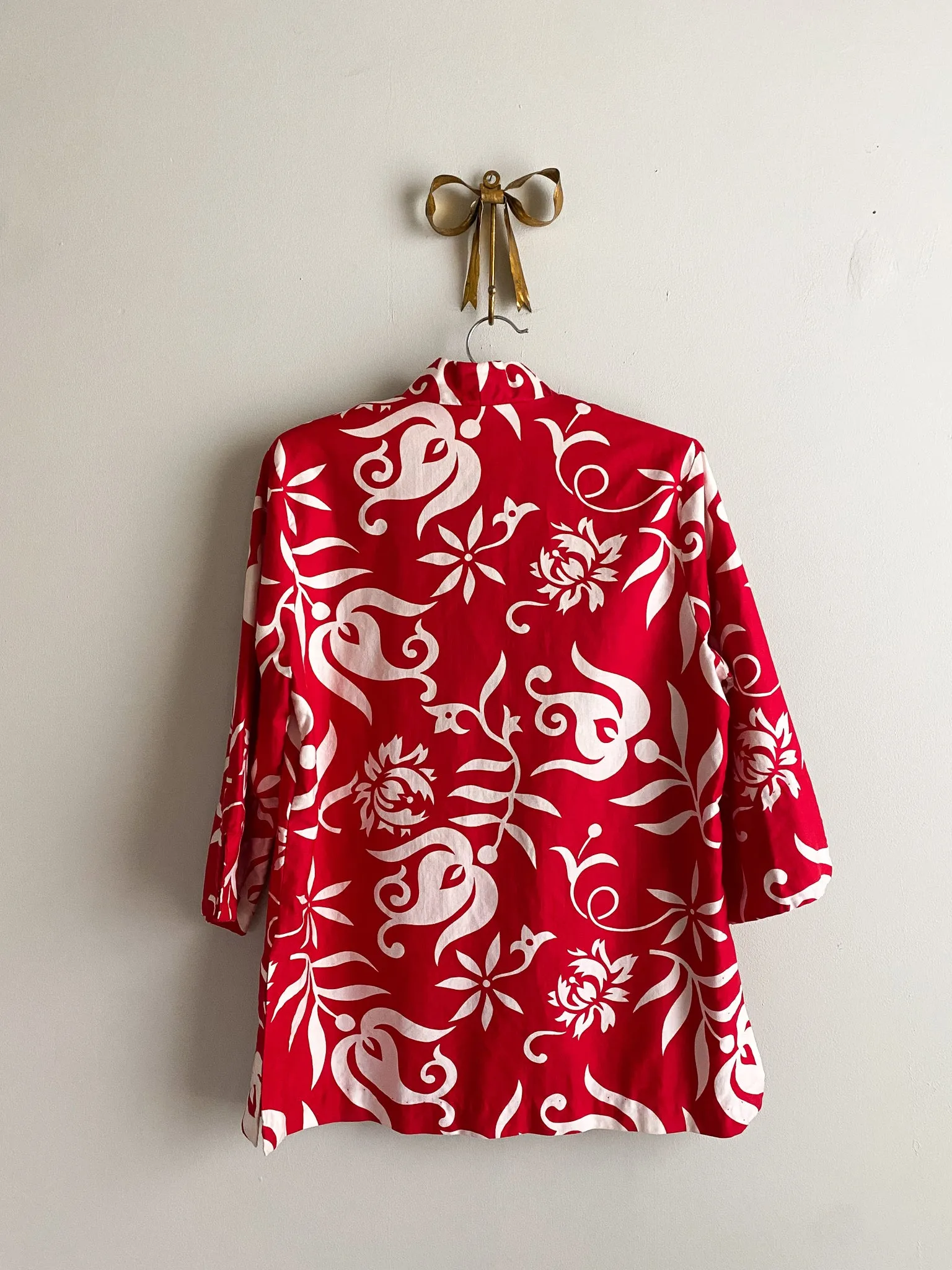 1950's Red Liberty House Hawaiian Print Cotton Shirt Swim Cover Up / Sz L