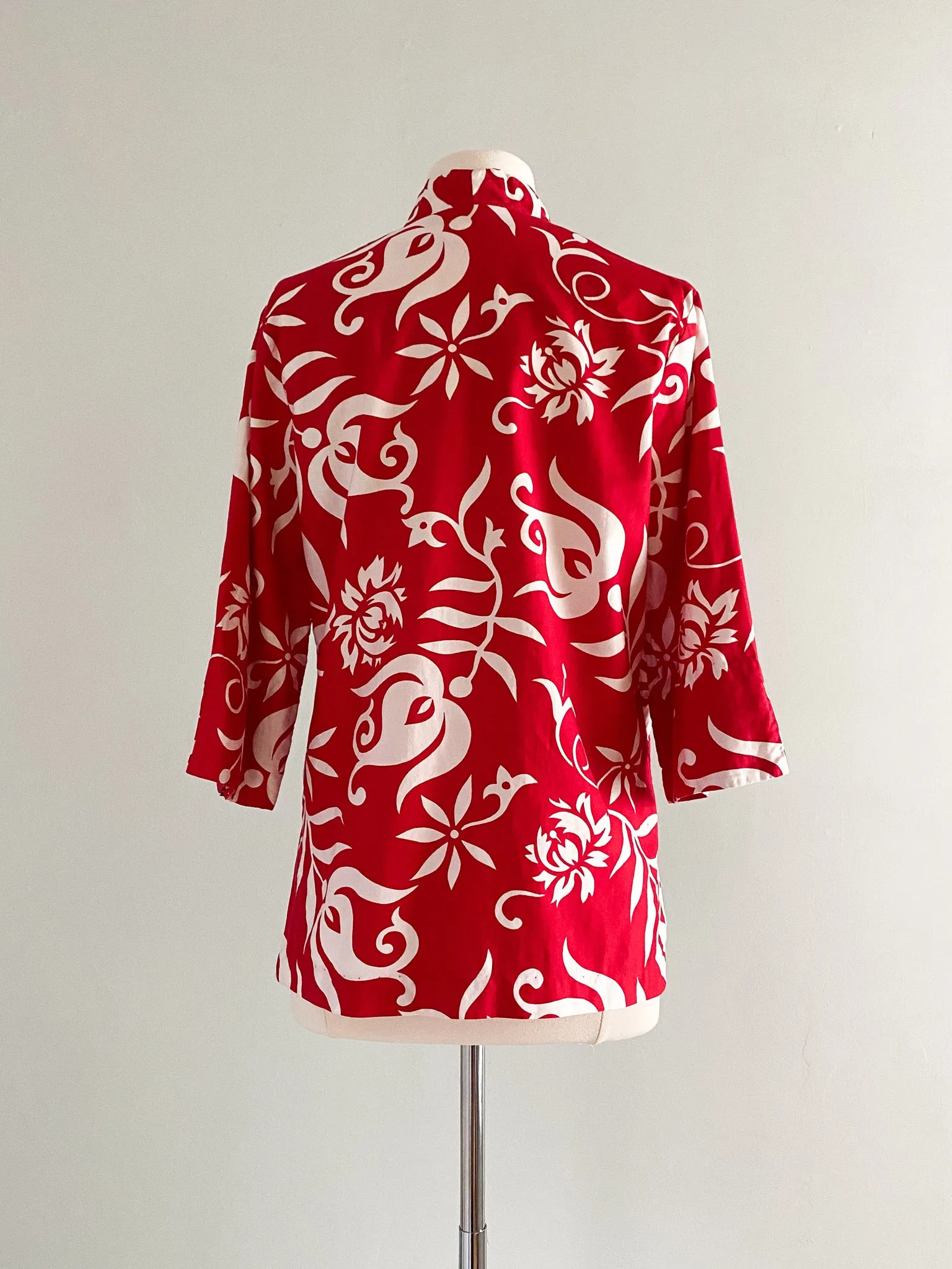 1950's Red Liberty House Hawaiian Print Cotton Shirt Swim Cover Up / Sz L