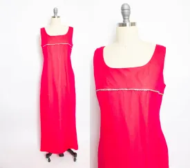 1960s Dress Fuchsia Pink Chiffon Rhinestone Gown Medium