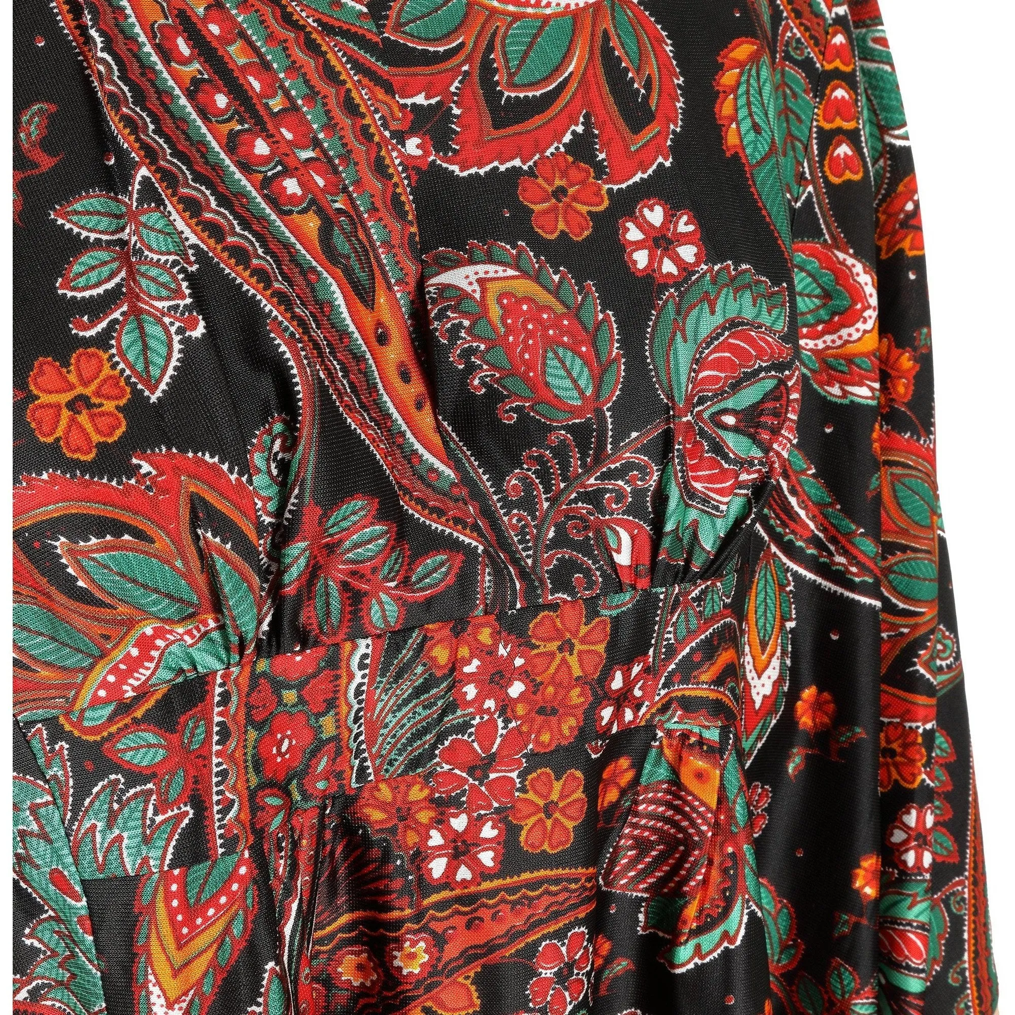 1970s Black Green and Orange Paisley Print Kaftan