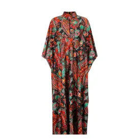 1970s Black Green and Orange Paisley Print Kaftan