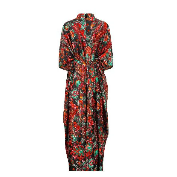 1970s Black Green and Orange Paisley Print Kaftan