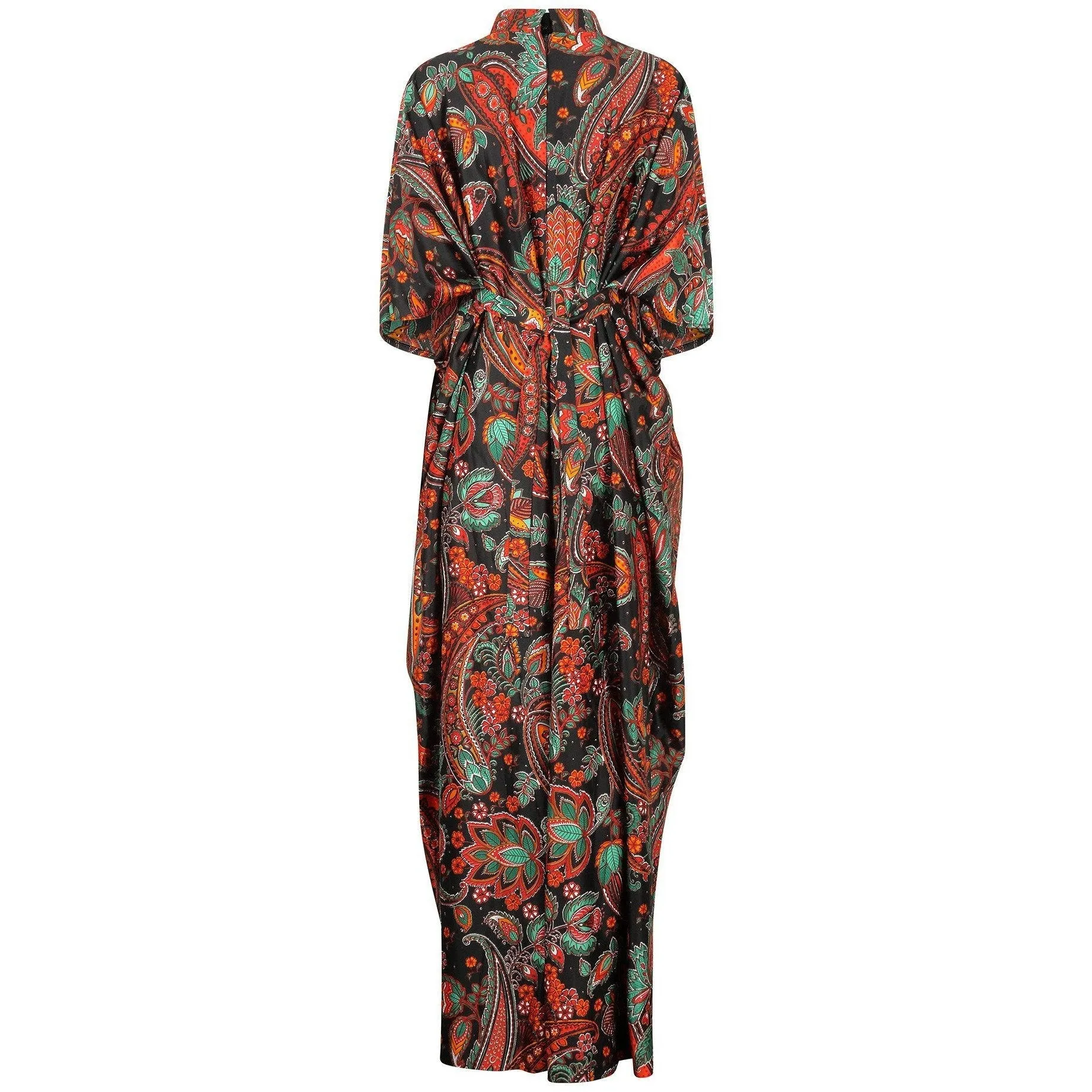 1970s Black Green and Orange Paisley Print Kaftan