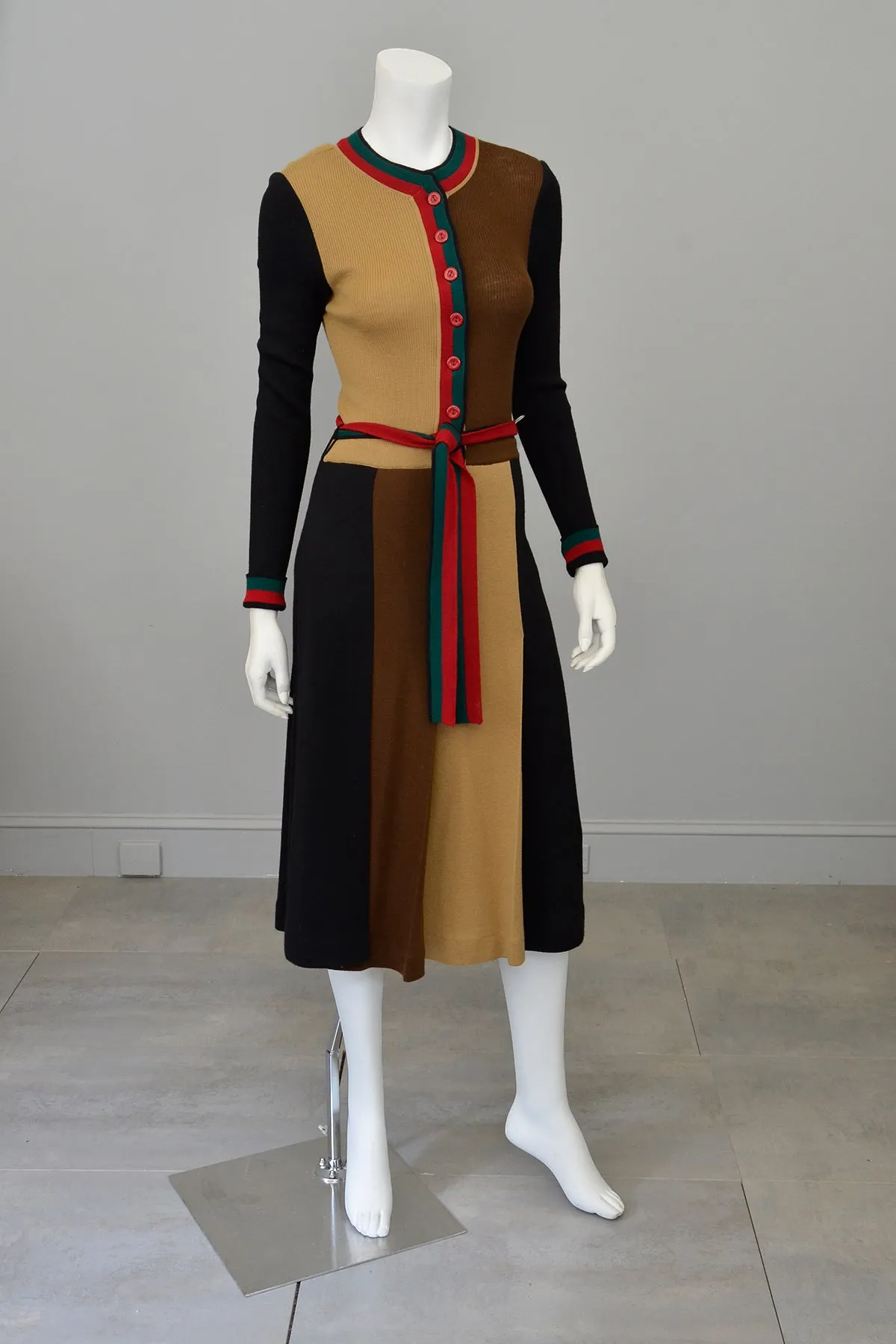 1970s MOD Colorblock Knit Dress Black, Camel, Brown