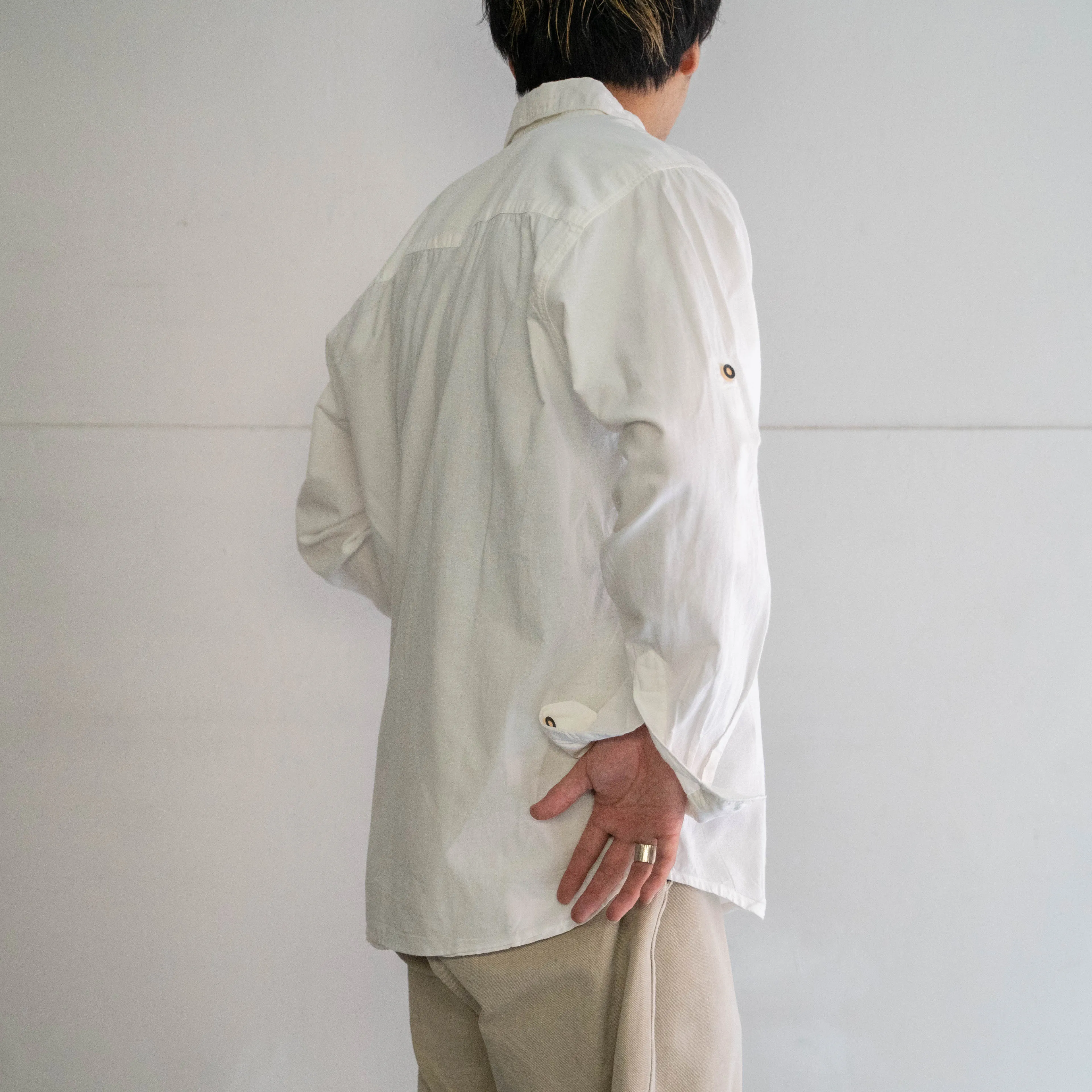 1980-90s Europe cotton white tyrolean shirt -basic style-