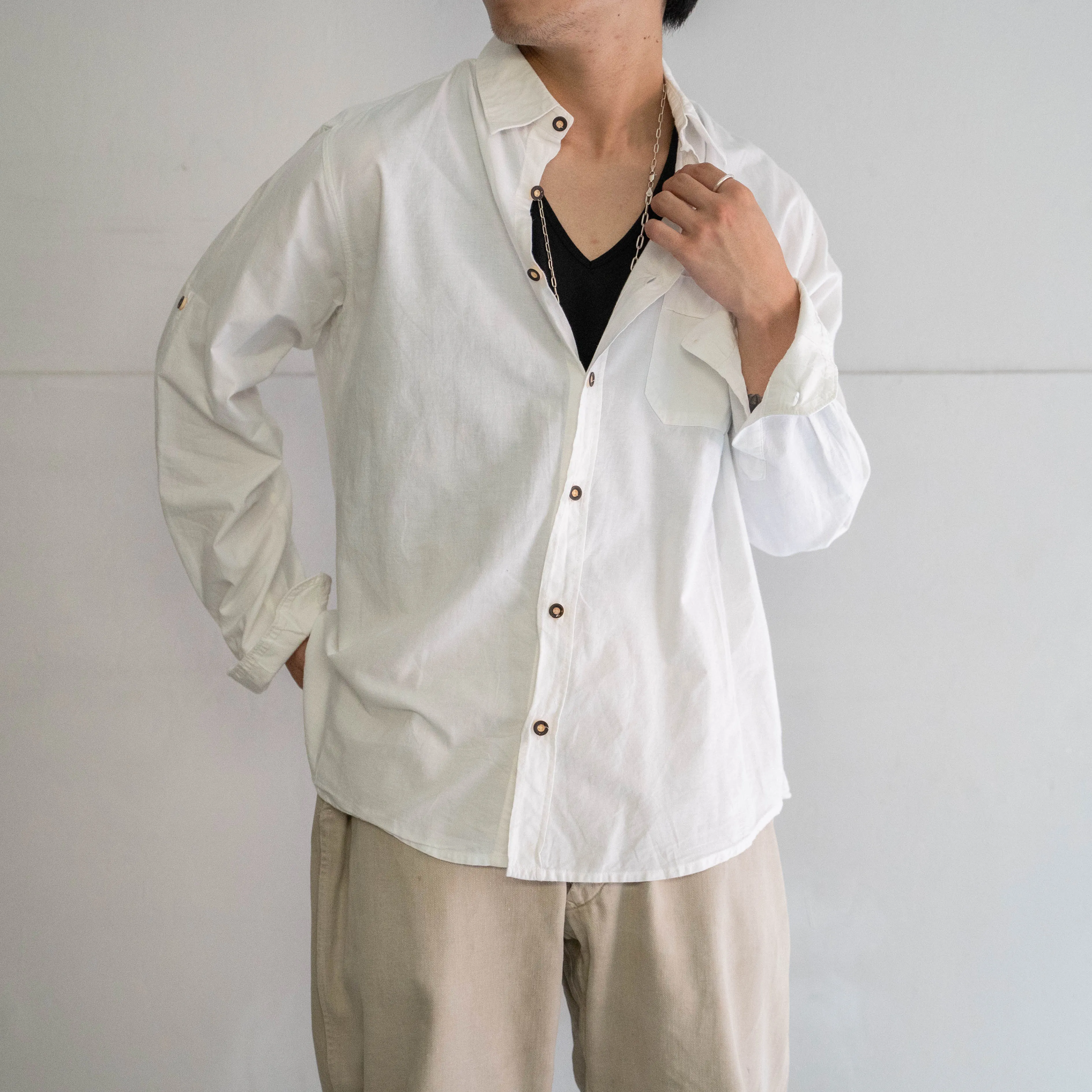 1980-90s Europe cotton white tyrolean shirt -basic style-