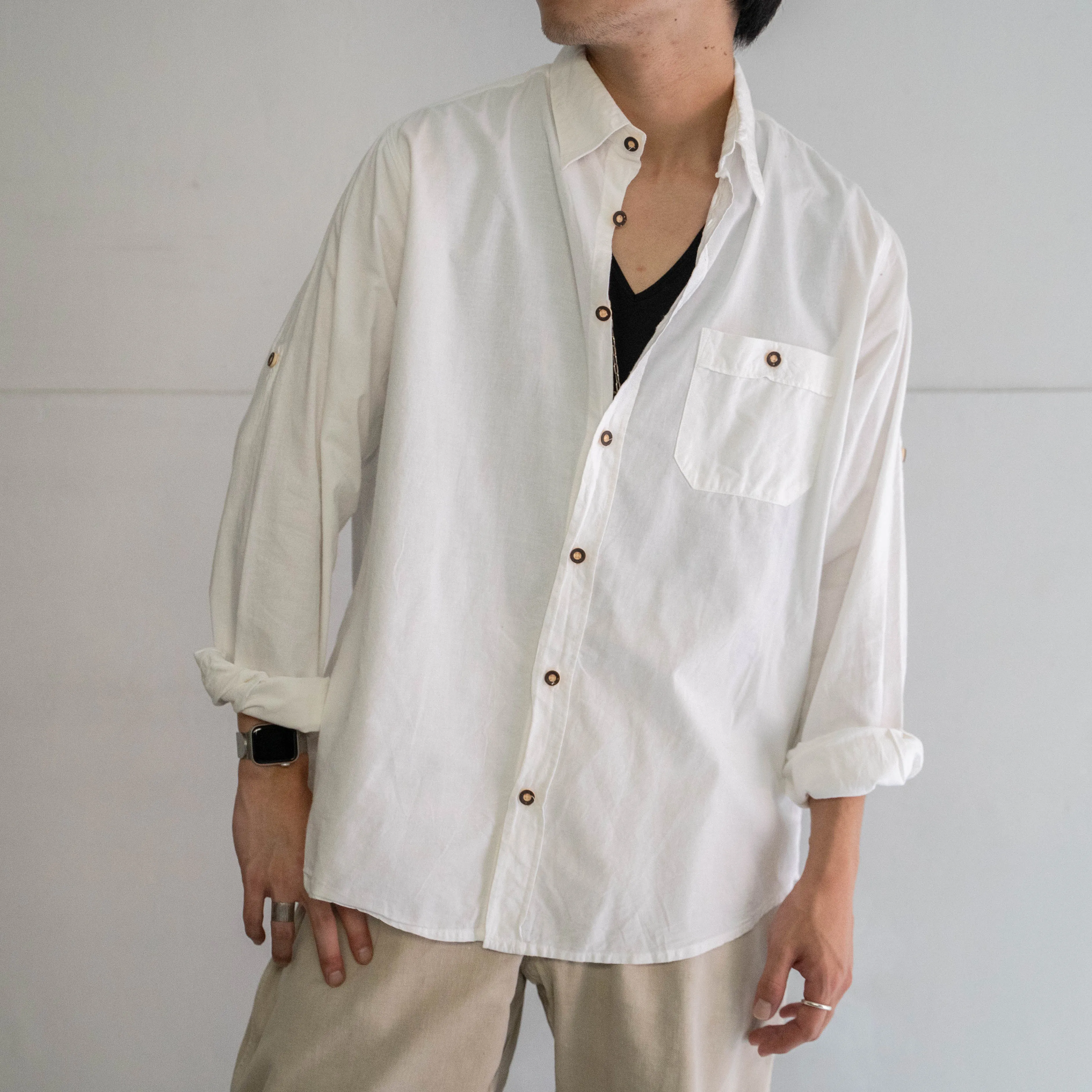 1980-90s Europe cotton white tyrolean shirt -basic style-