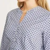 3/4 Sleeve Flocked Dot & Stripe Shirt