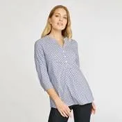 3/4 Sleeve Flocked Dot & Stripe Shirt