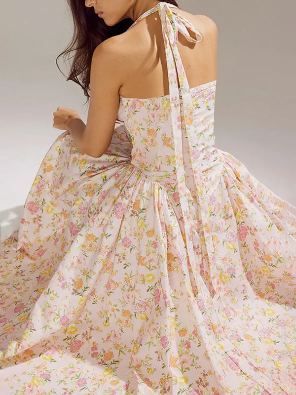 A-line Halter Neck Floral Maxi Dress