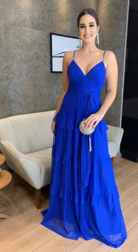 A-Line Long Royal Blue Prom Dress SH634