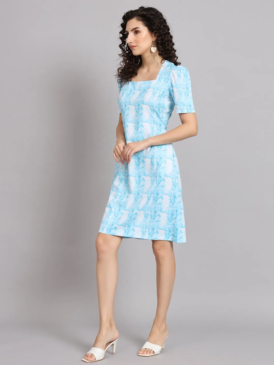 A Line Marble Print Dress - Blue