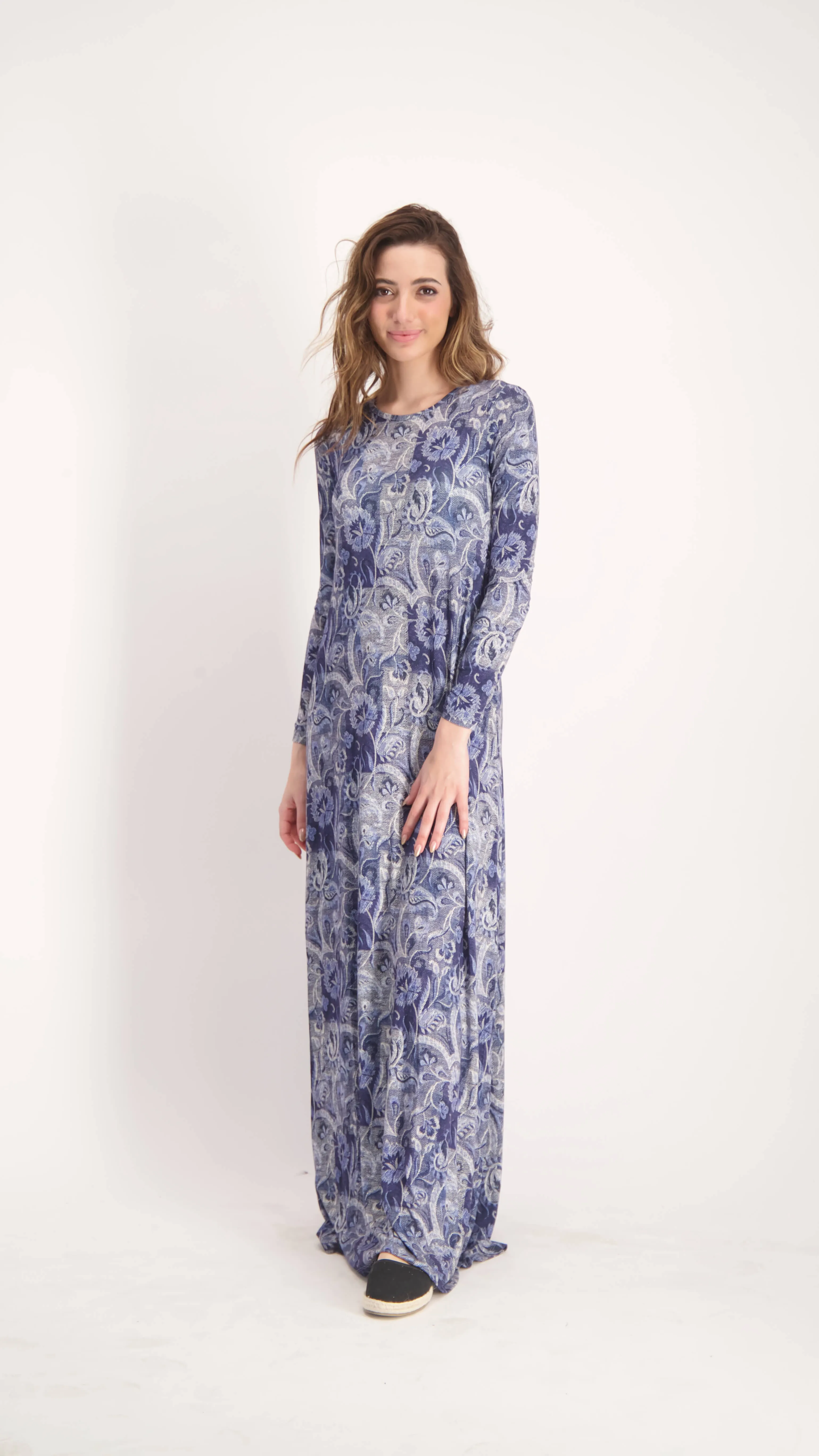 A-line Maxi Dress / Jeans Flowers