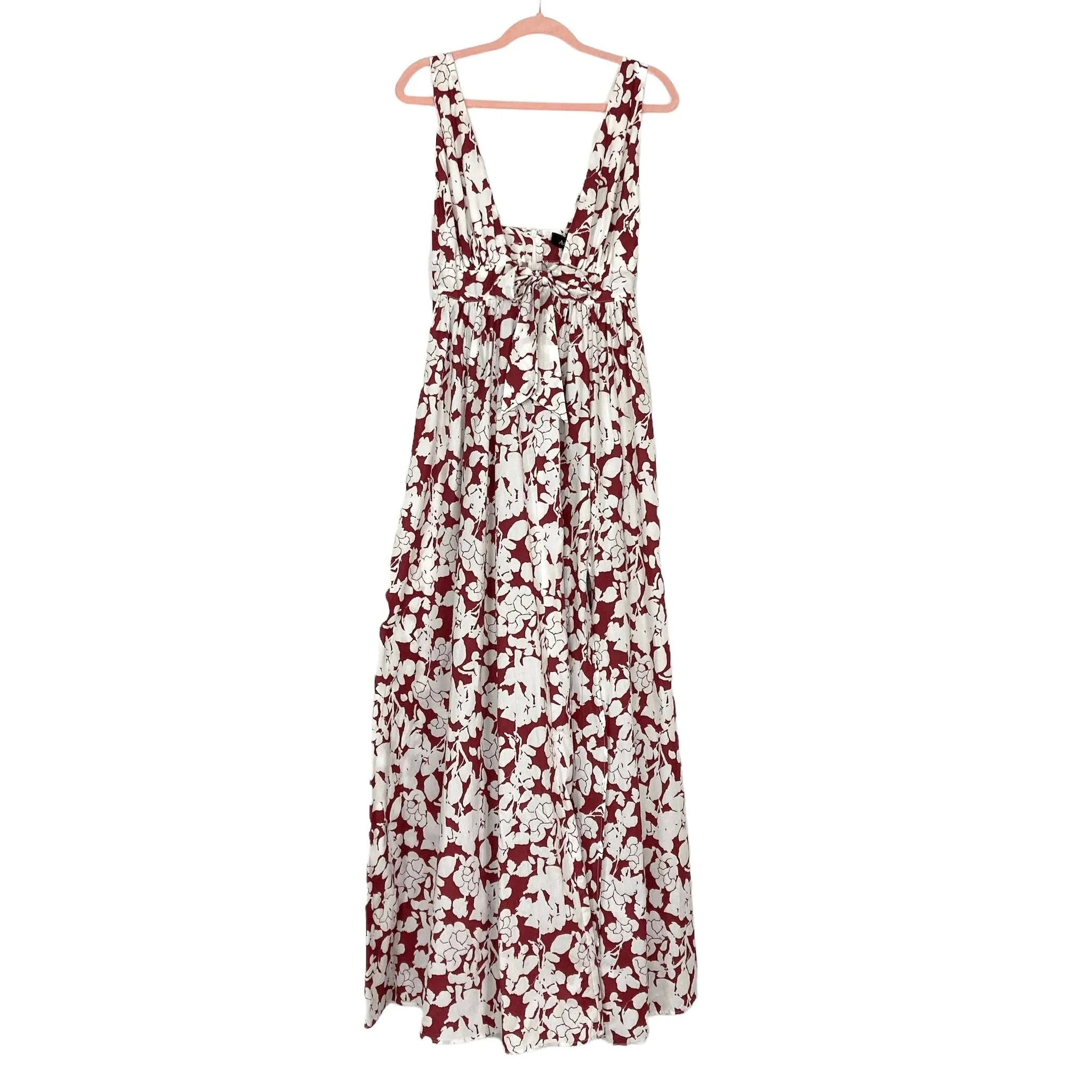 Aakaa Brown and White Floral Front Cutout Dress with Front Slit NWT- Size S