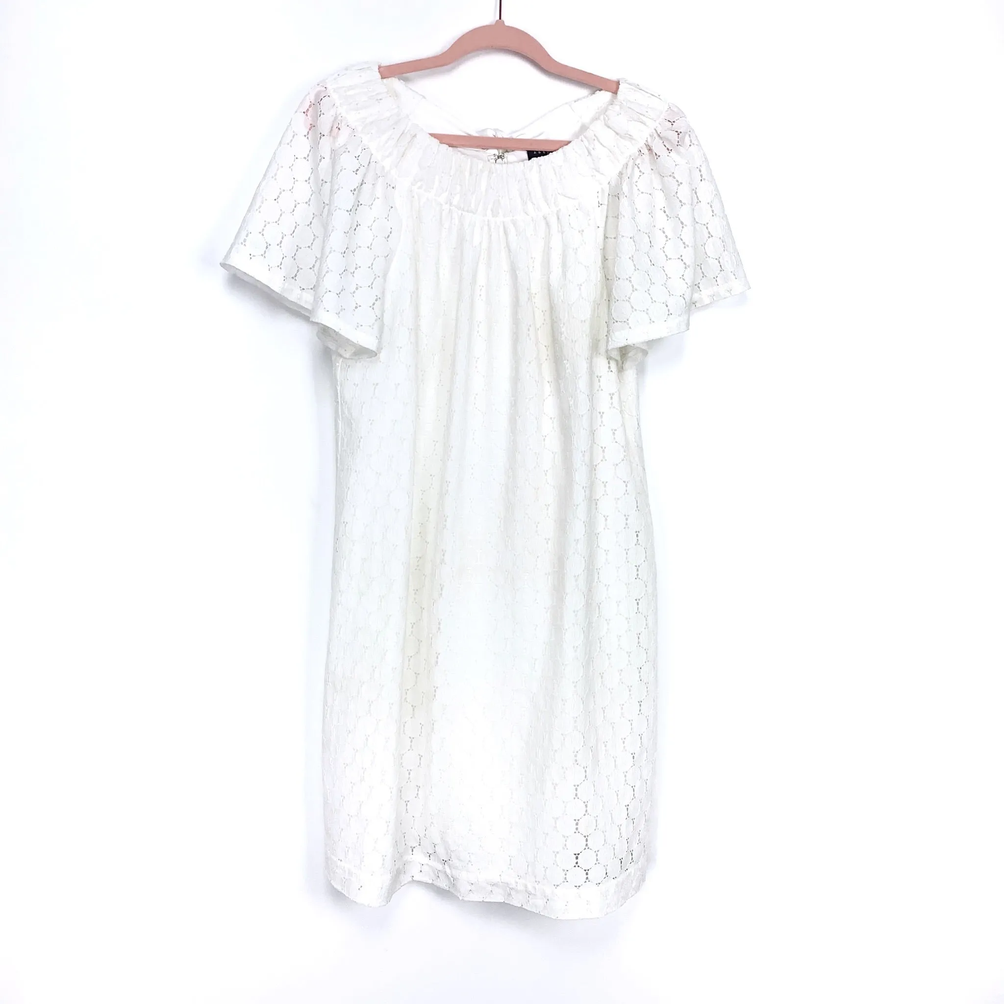 Abbey Glass White Crochet Lace Back Satin Tie Back Dress- Size XL