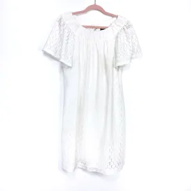 Abbey Glass White Crochet Lace Back Satin Tie Back Dress- Size XL