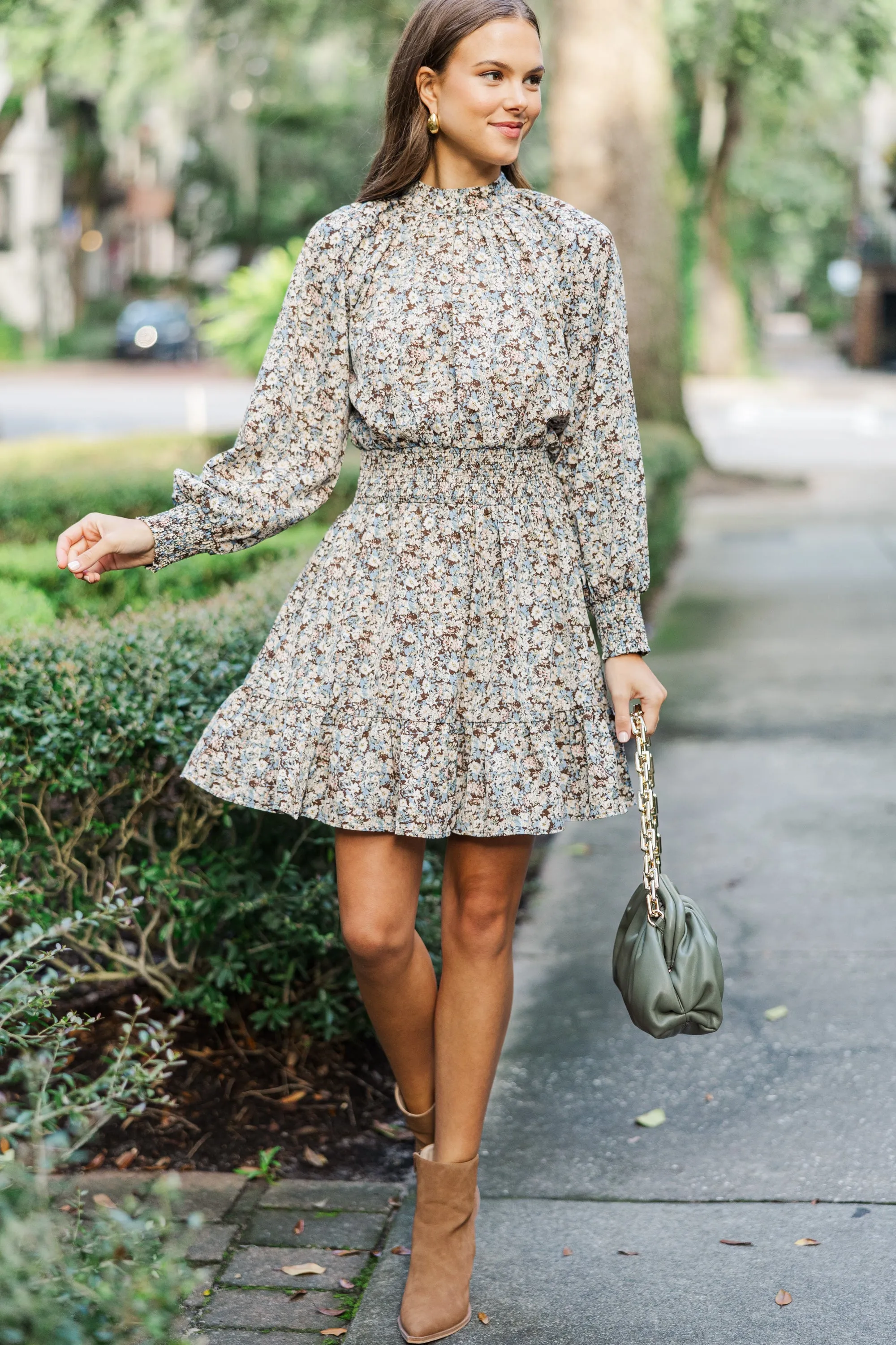 All I Ask Blue Floral Smocked Dress