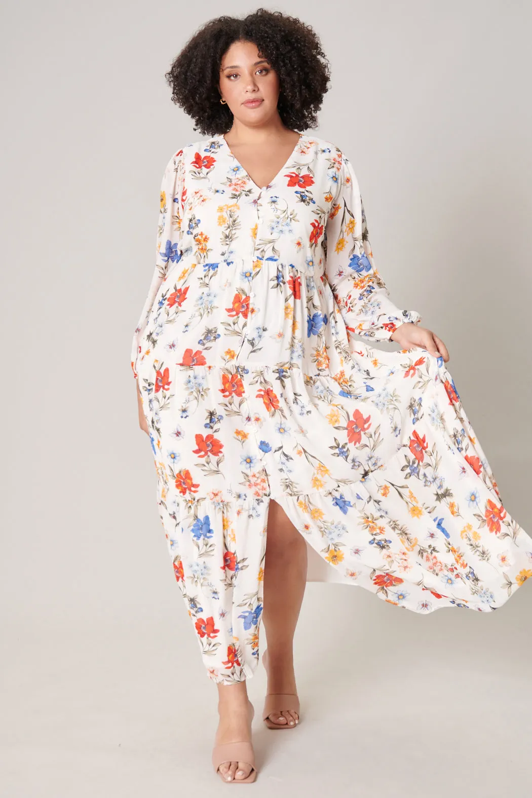 April Primary Floral Mabel Tiered Maxi Dress Curve