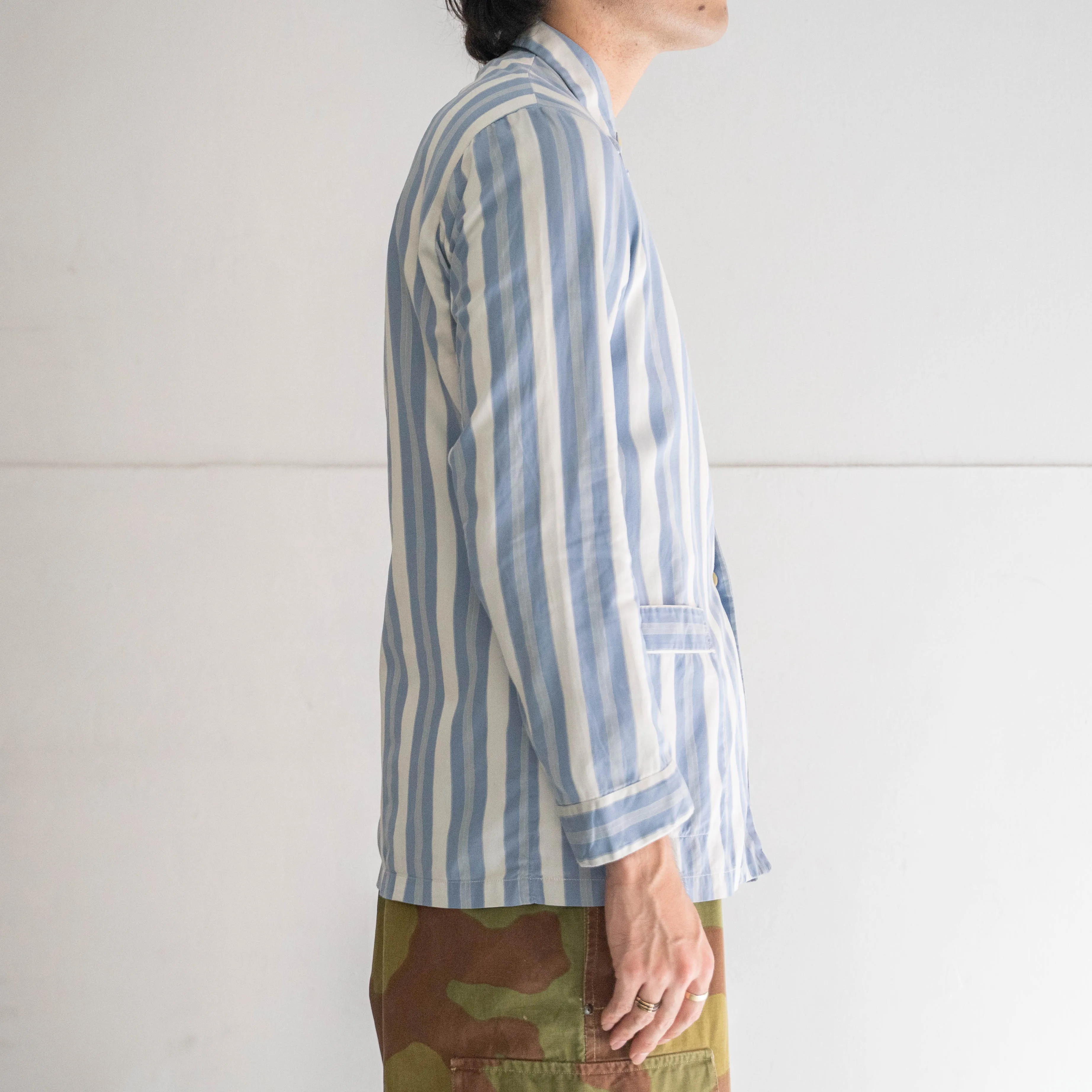 around 1980s French blue × white striped pajama shirt -repair-