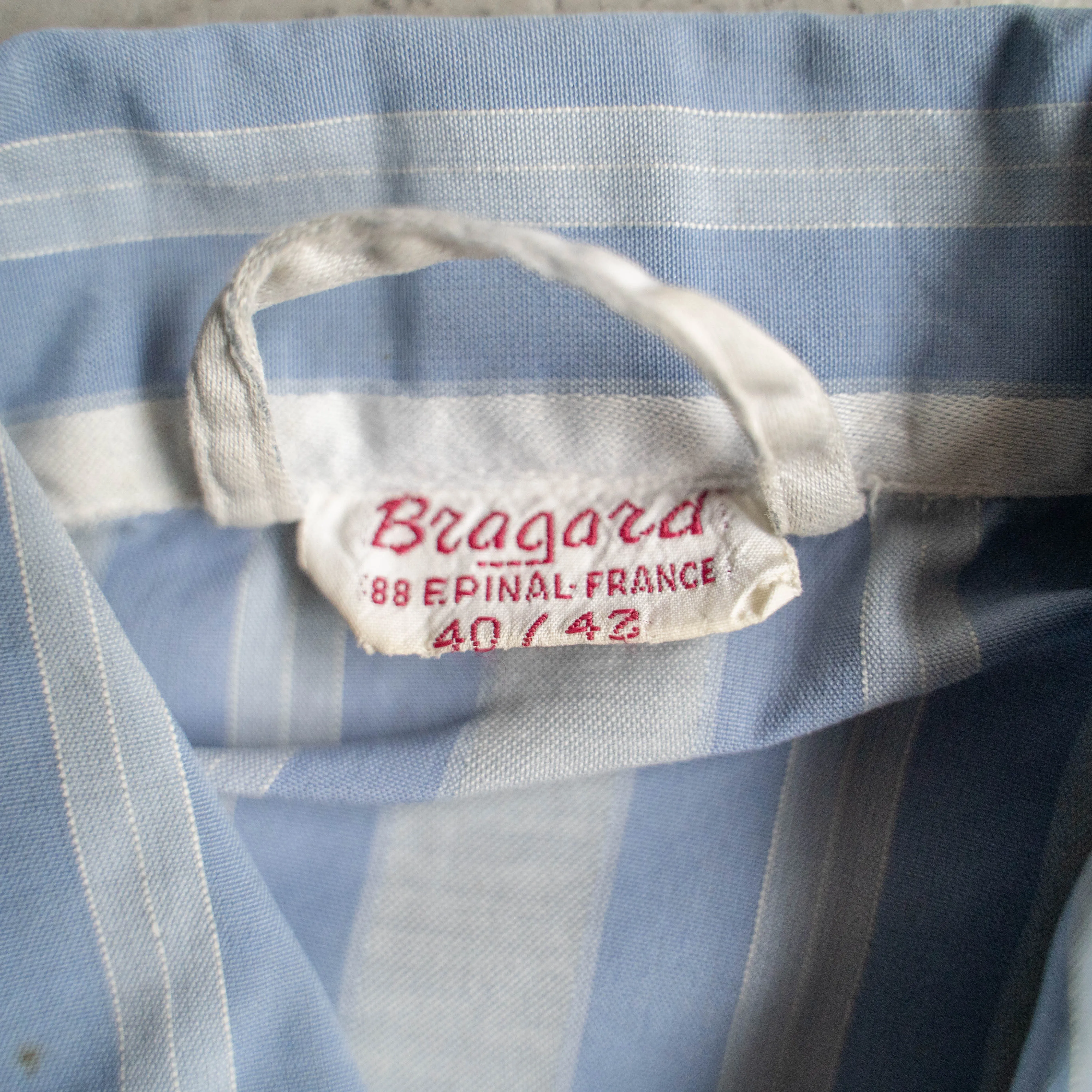 around 1980s French blue × white striped pajama shirt -repair-