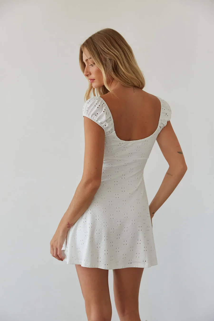 Aspen Puff Sleeve Eyelet Lace Mini Dress