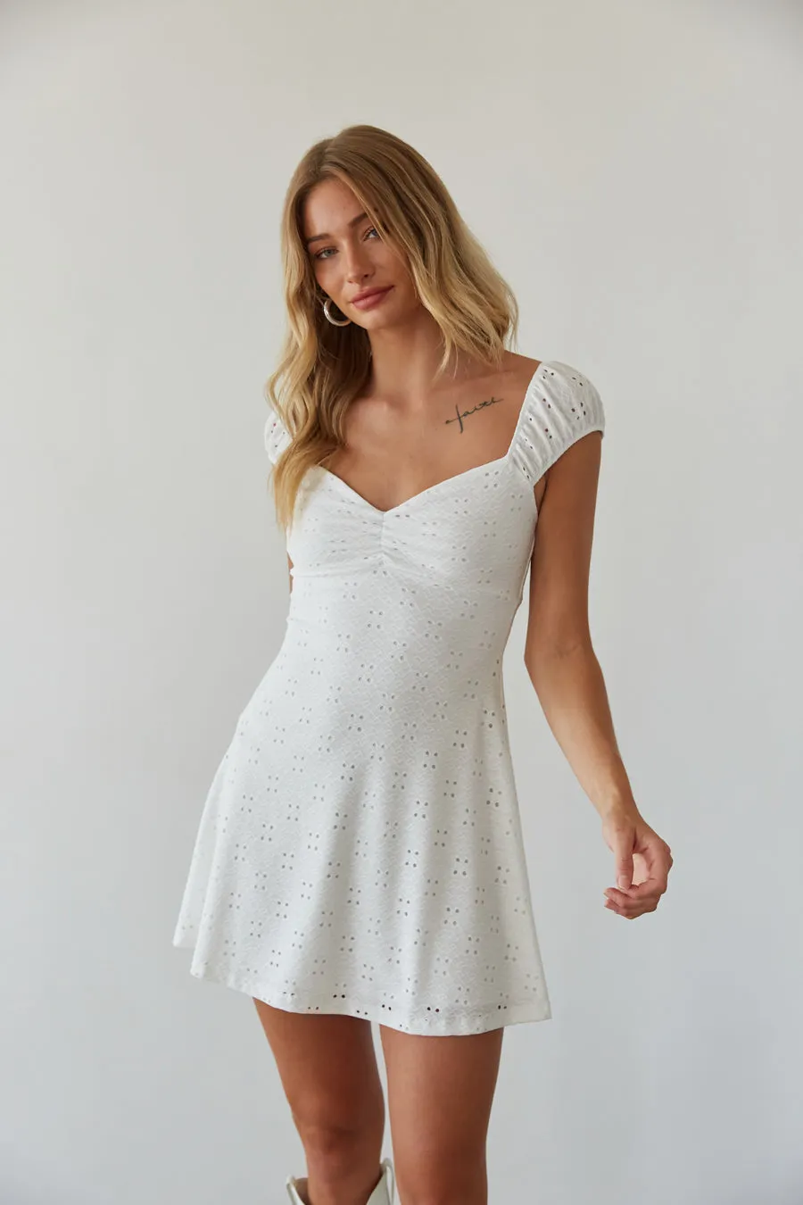 Aspen Puff Sleeve Eyelet Lace Mini Dress