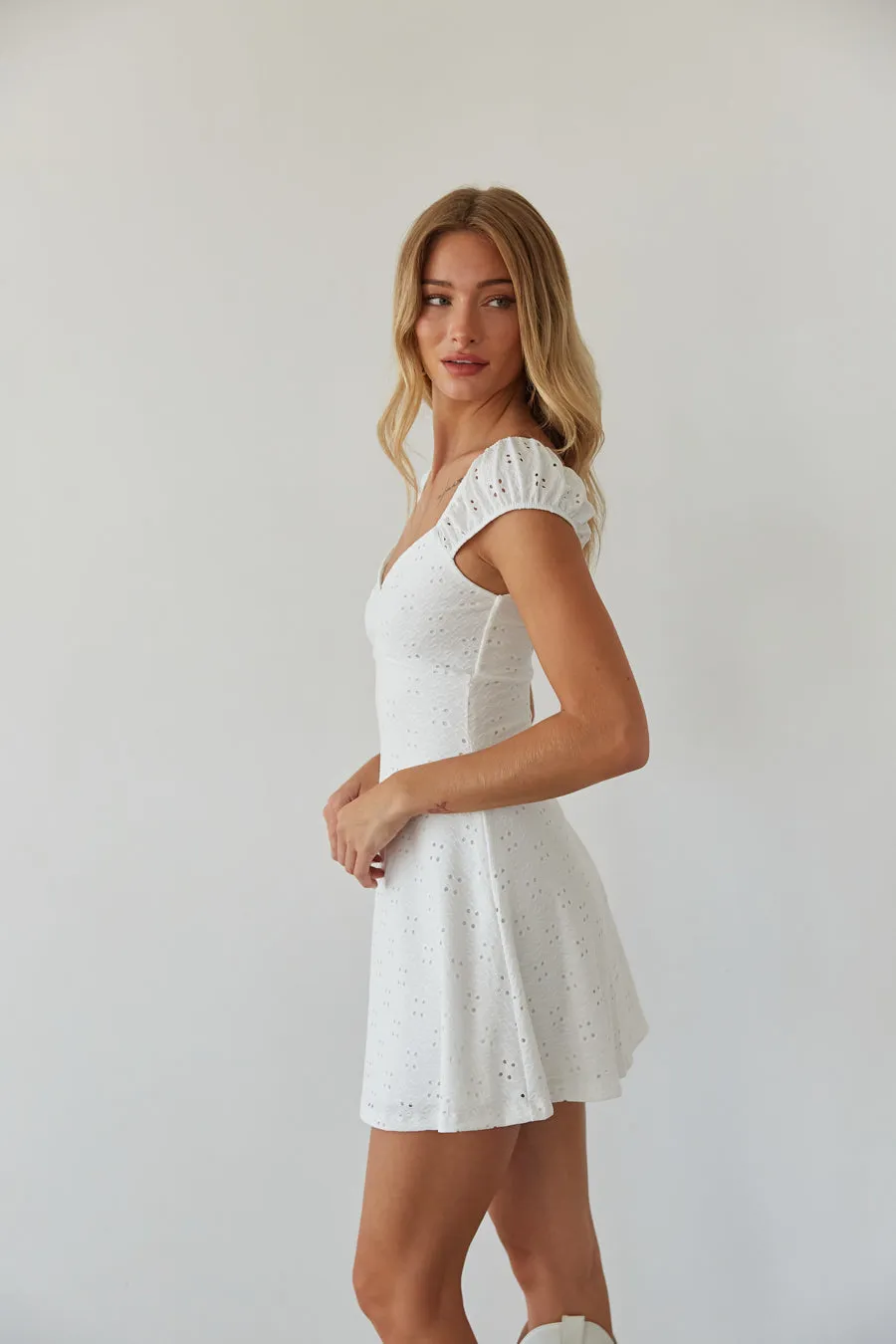 Aspen Puff Sleeve Eyelet Lace Mini Dress