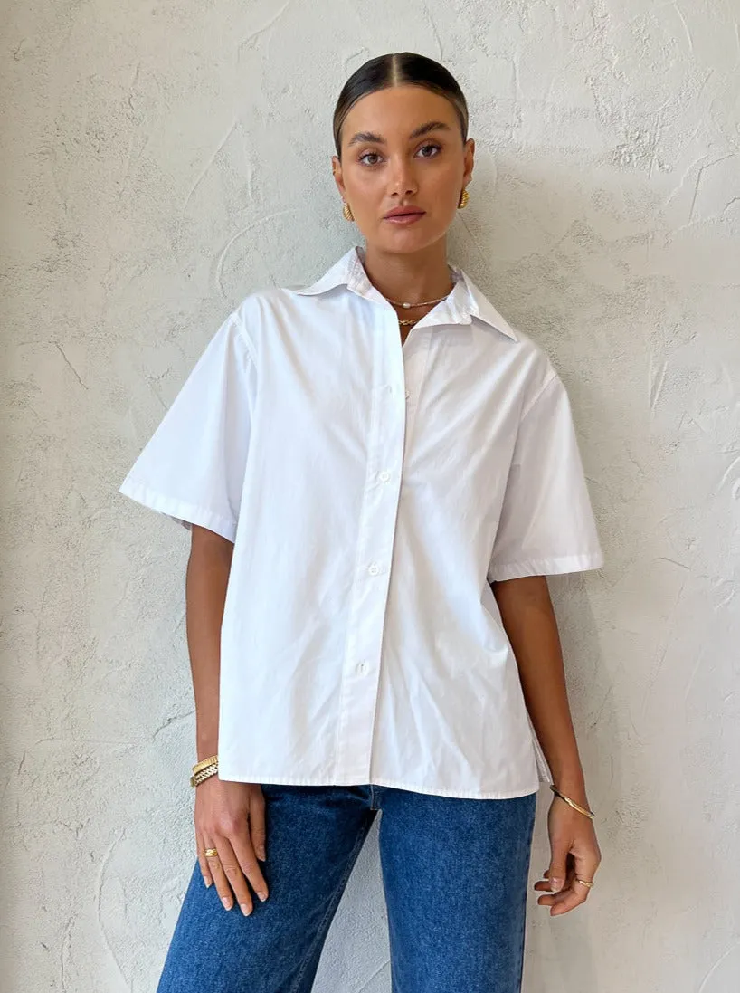 Assembly Label Haley Poplin Short Sleeve Shirt in White