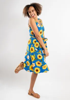 Azzurra Blue Sunflower Print Cotton Dress