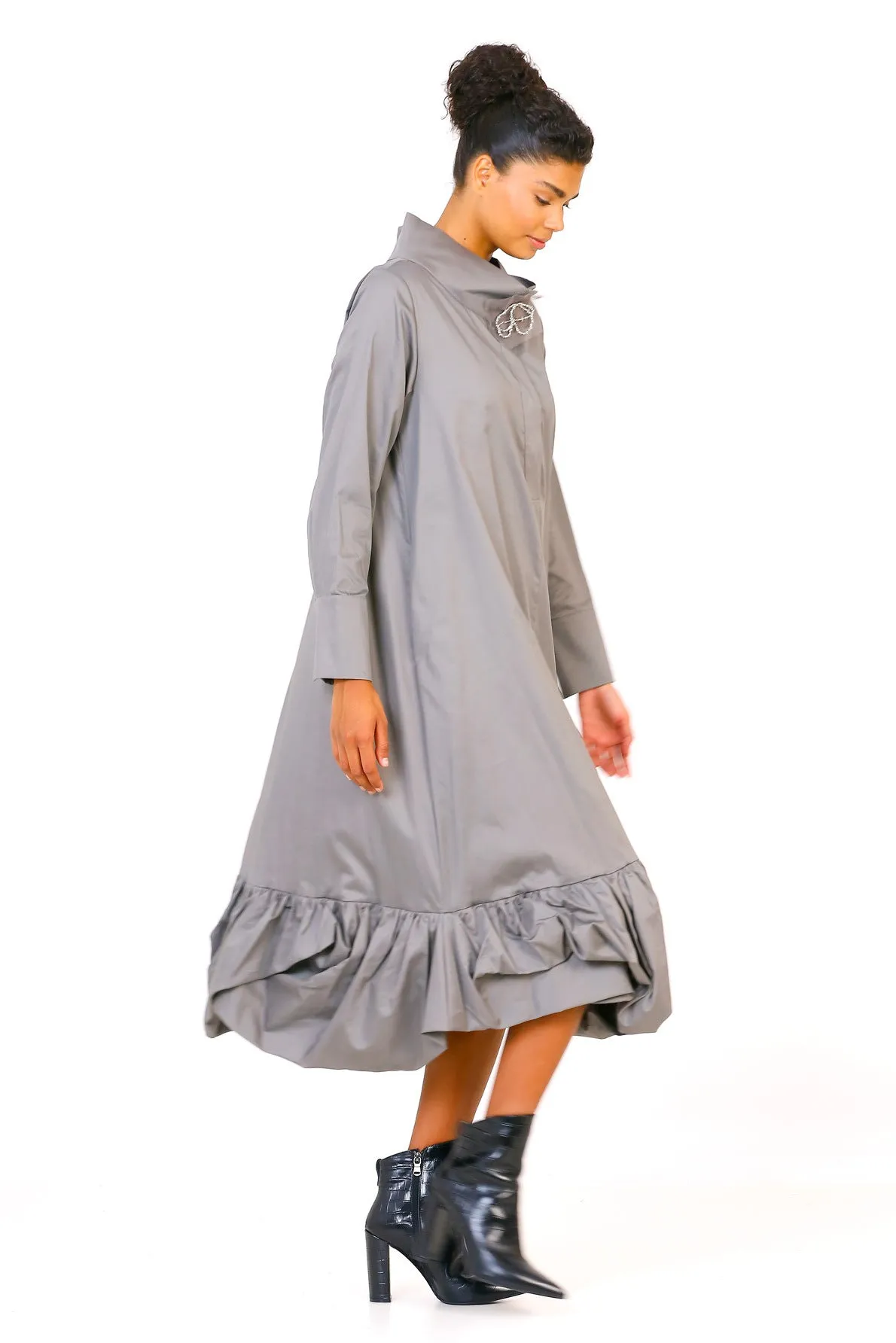 Balloon Hem Dress - Gray