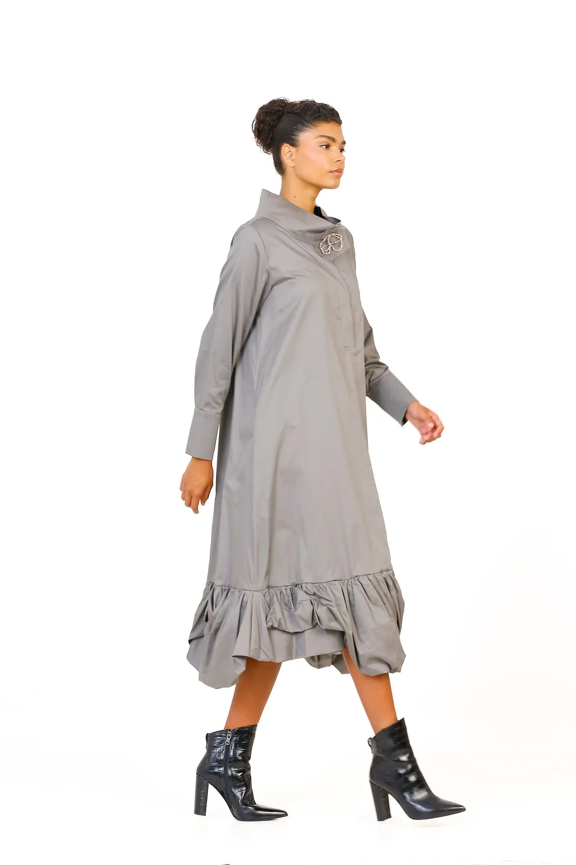 Balloon Hem Dress - Gray