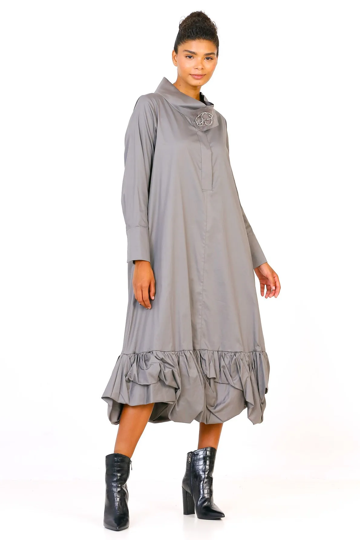 Balloon Hem Dress - Gray