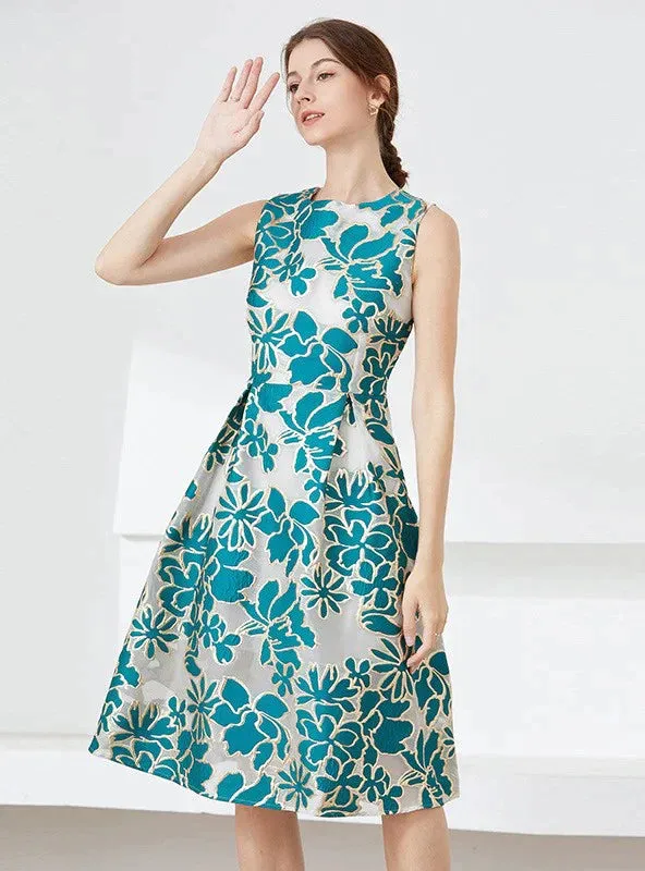 BerryBetty - A-Line Jacquard Blue Party Dress