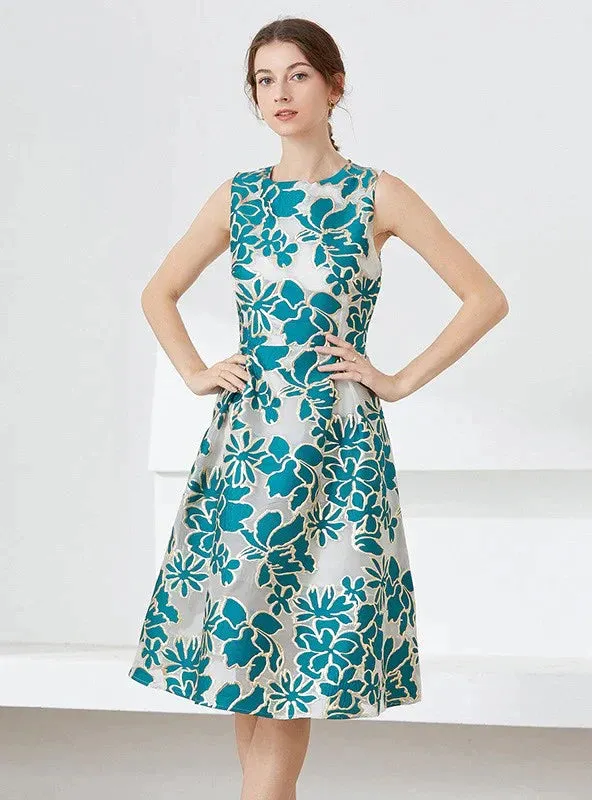 BerryBetty - A-Line Jacquard Blue Party Dress