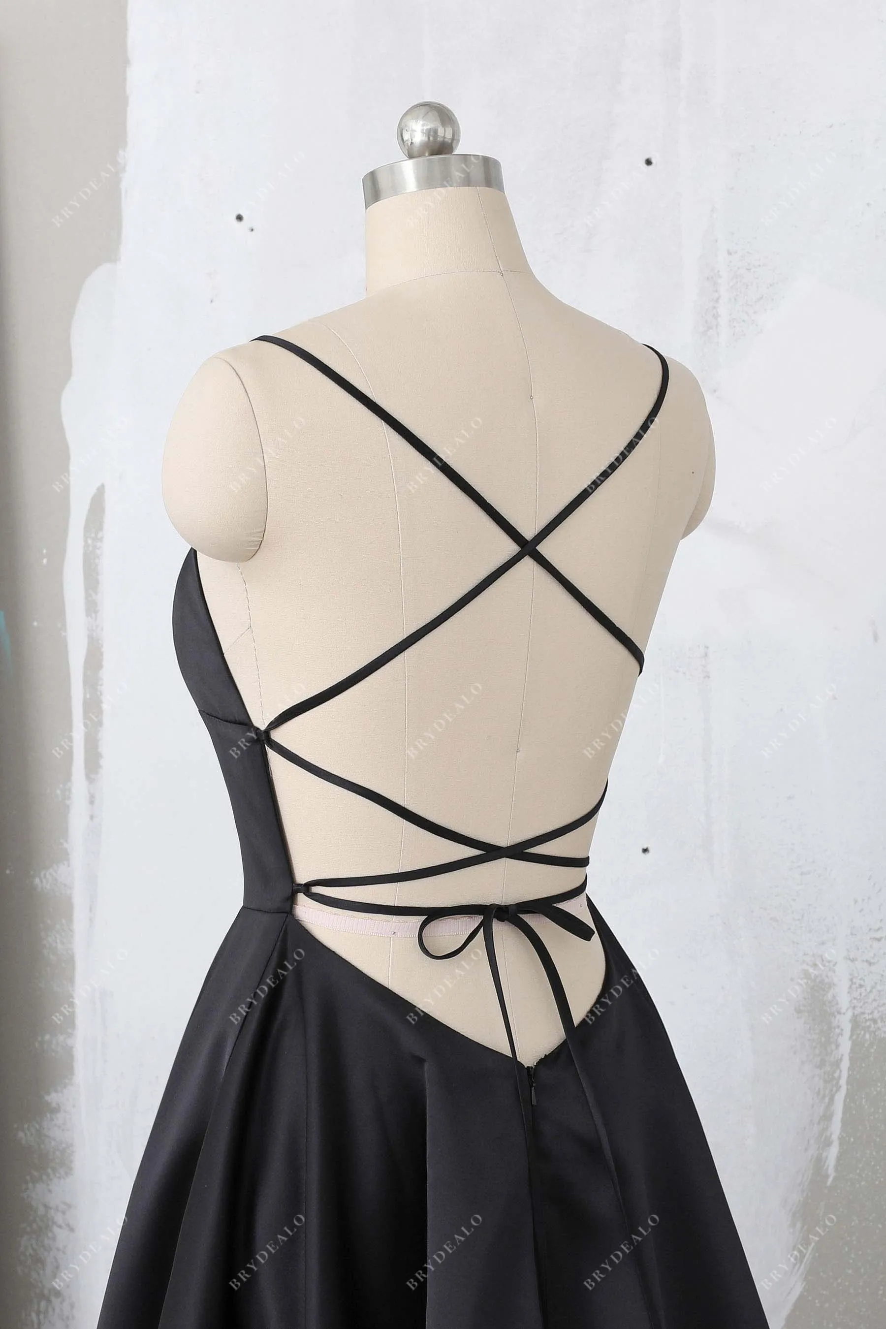 Black Criss Cross Back A-line Bridesmaid Dress