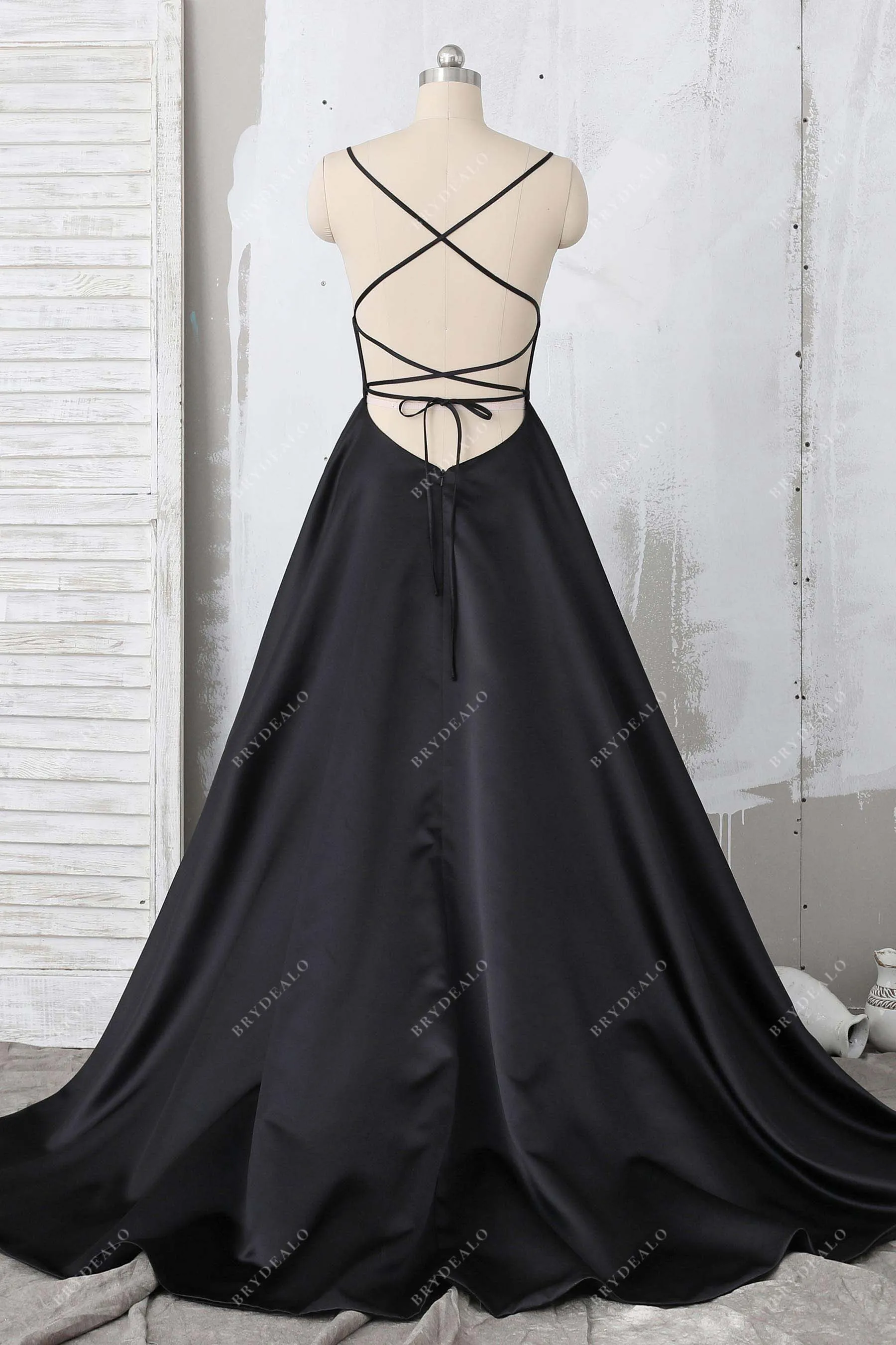 Black Criss Cross Back A-line Bridesmaid Dress