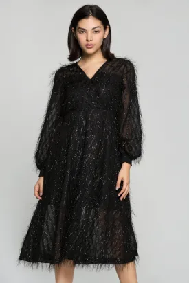 Black Threads Embossed Midi Dress