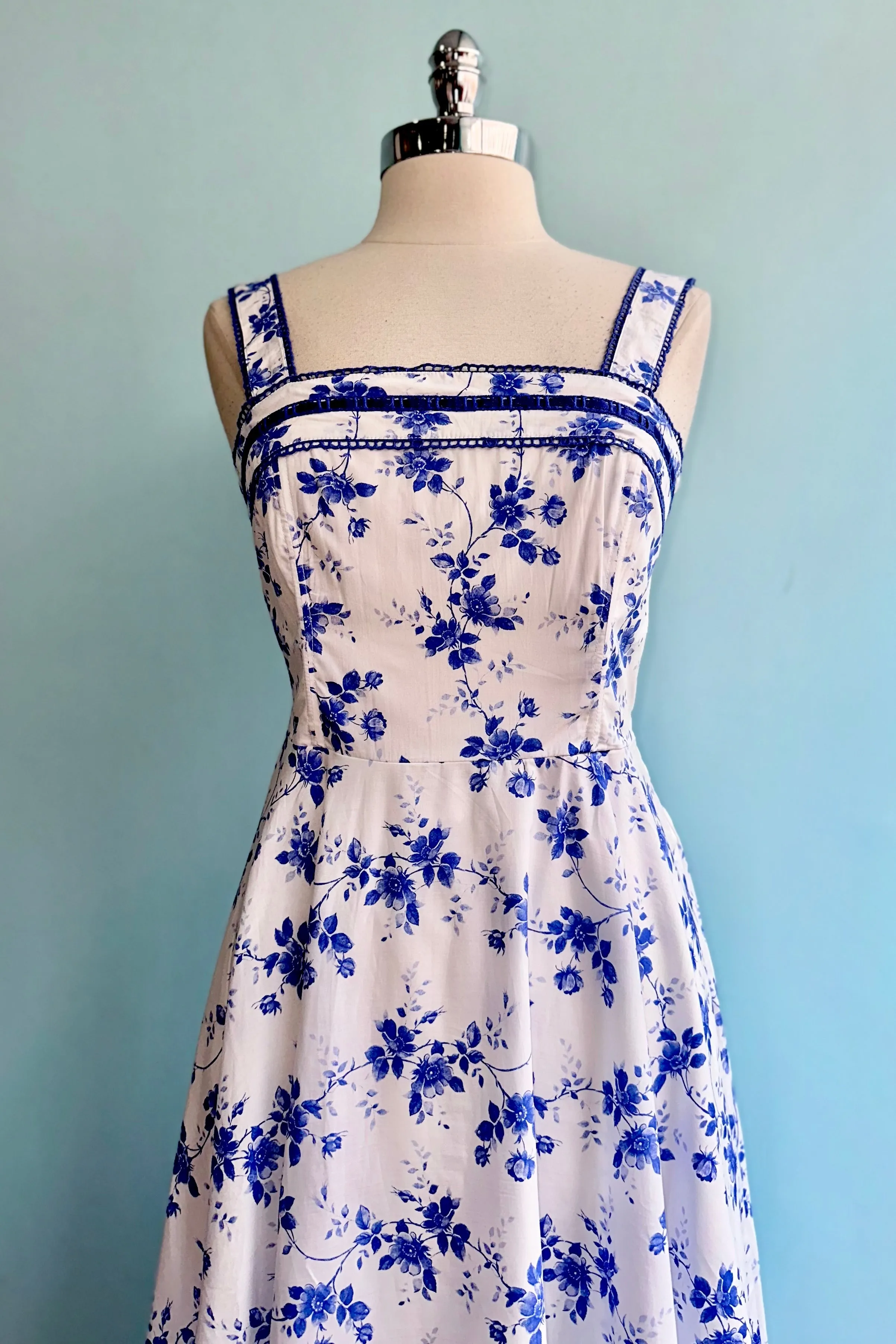 Blue Floral Ivy Midi Tank Dress by Timeless London