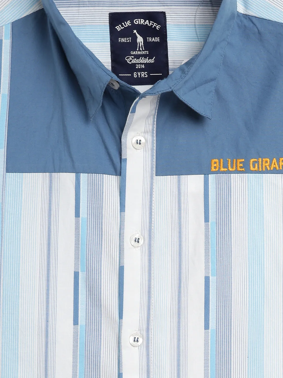 Blue Giraffe Boys Blue Striped Spread Collar Full Sleeves Shirt