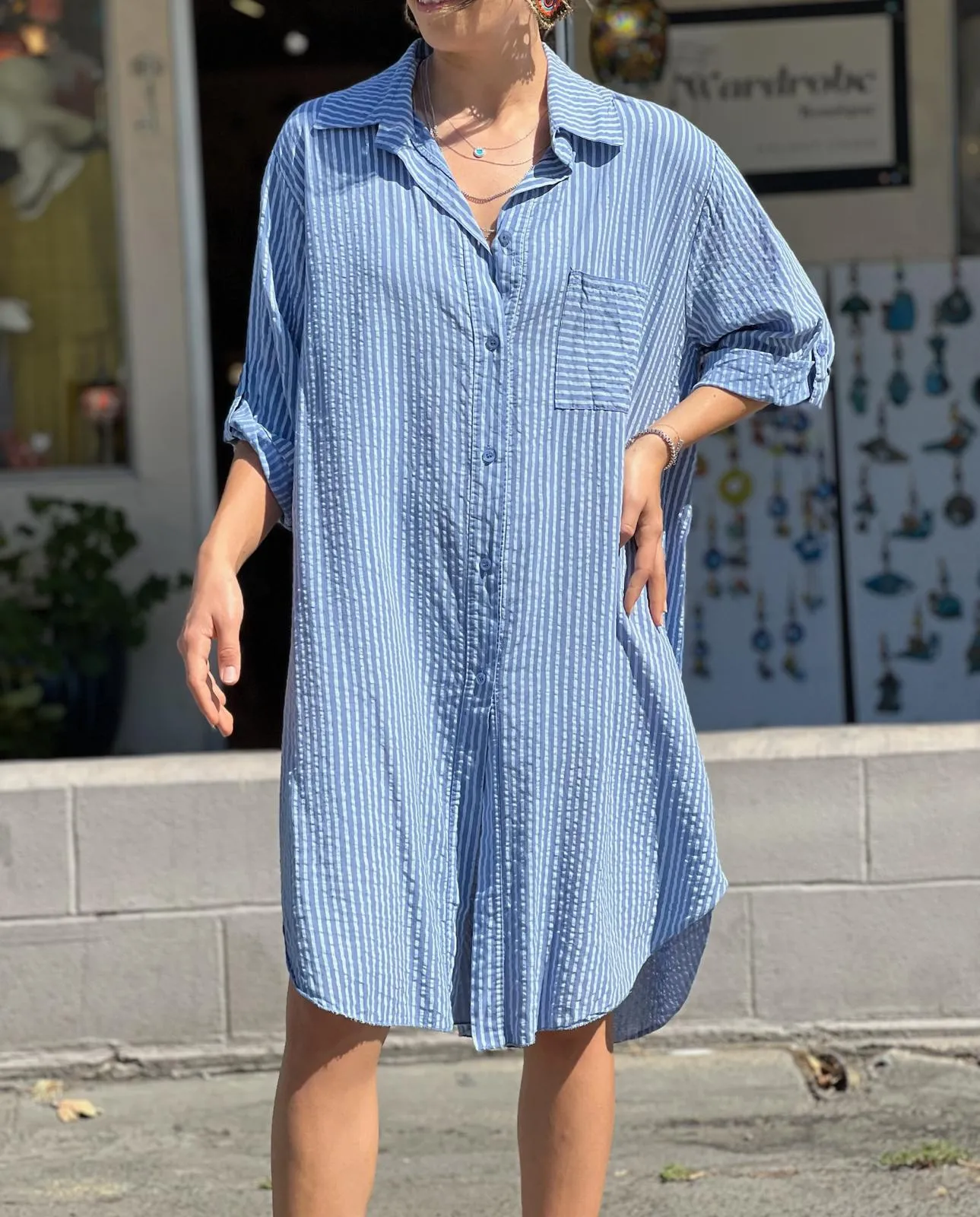 Blue Striped Shirt Dress