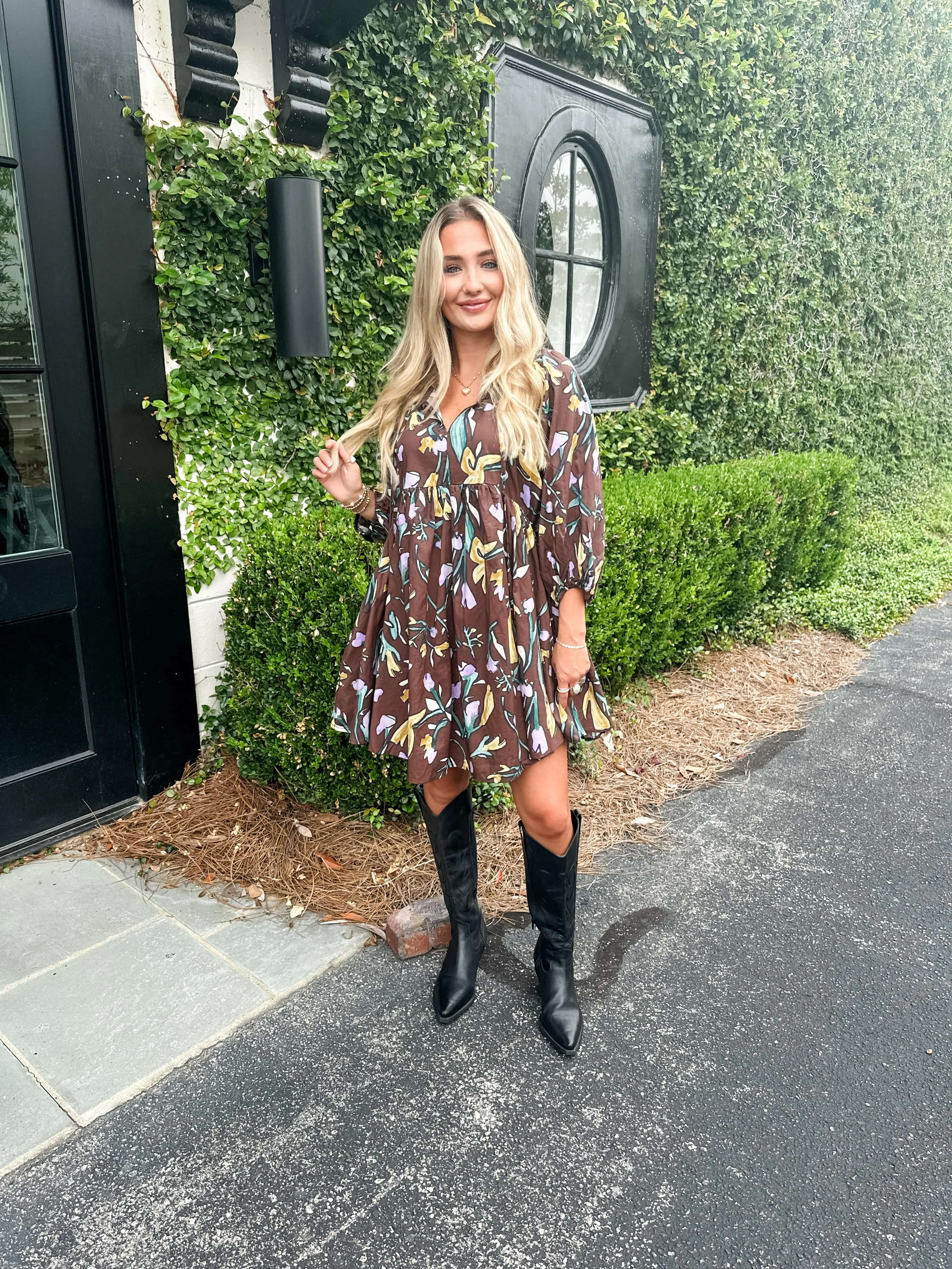 Brown Tulip Print Dress