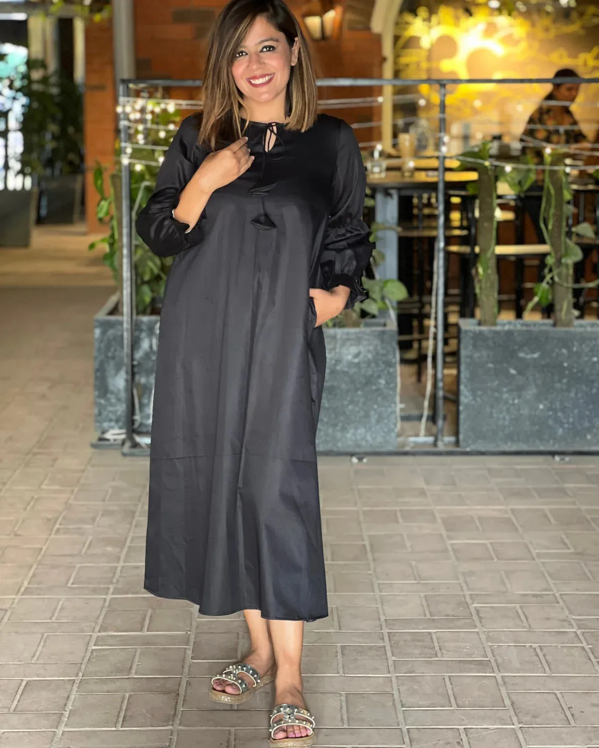 Charcoal Black Balloon Sleeve Dress