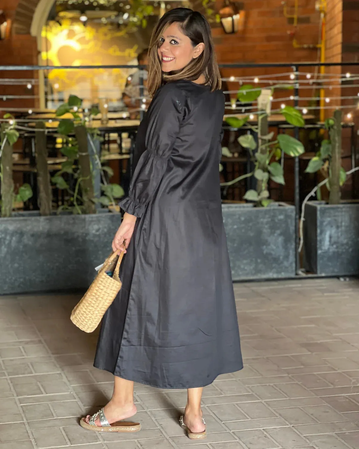 Charcoal Black Balloon Sleeve Dress