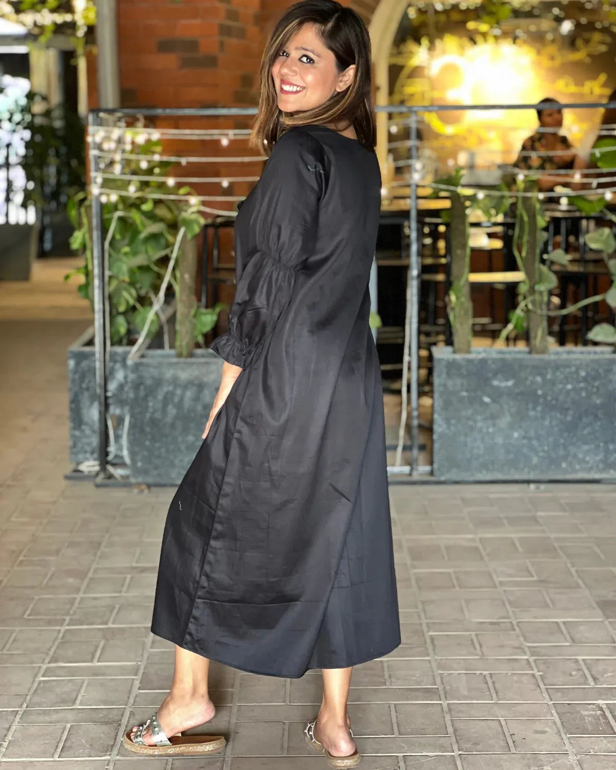 Charcoal Black Balloon Sleeve Dress