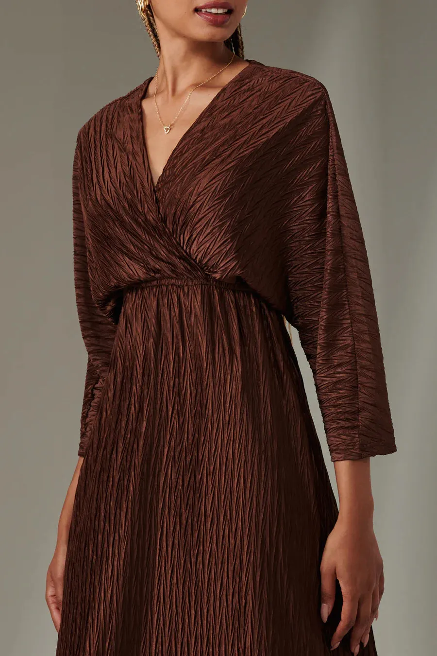 Chocolate Ruffle Hem Chiffon Maxi Dress