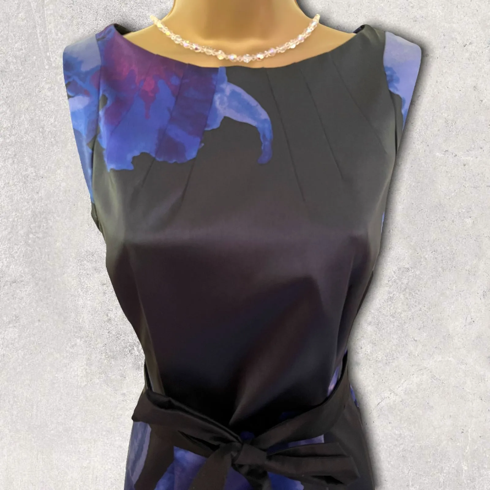 Coast Black & Blue Floral Satin Sleeveless Dress UK 10 US 6 EU 38